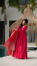Eloriya Premium Quality Roman Silk Gown Anarkali Suit Set - 2XL [44] | Eloriya India
