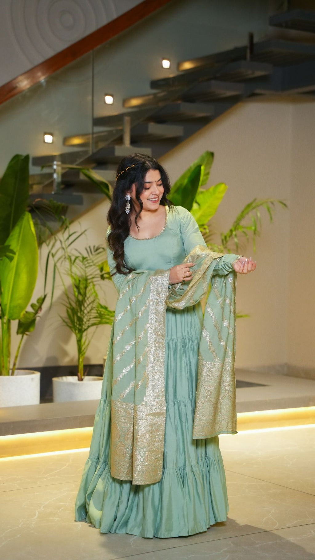 Eloriya Premium Quality Roman Silk Gown Anarkali Suit Set - 2XL [44] | Eloriya India