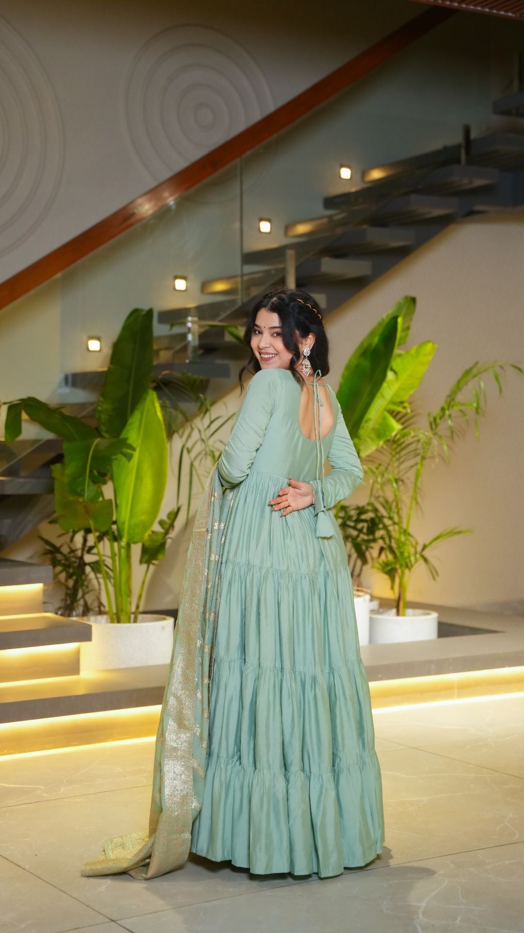 Eloriya Premium Quality Roman Silk Gown Anarkali Suit Set - M [38] | Eloriya India