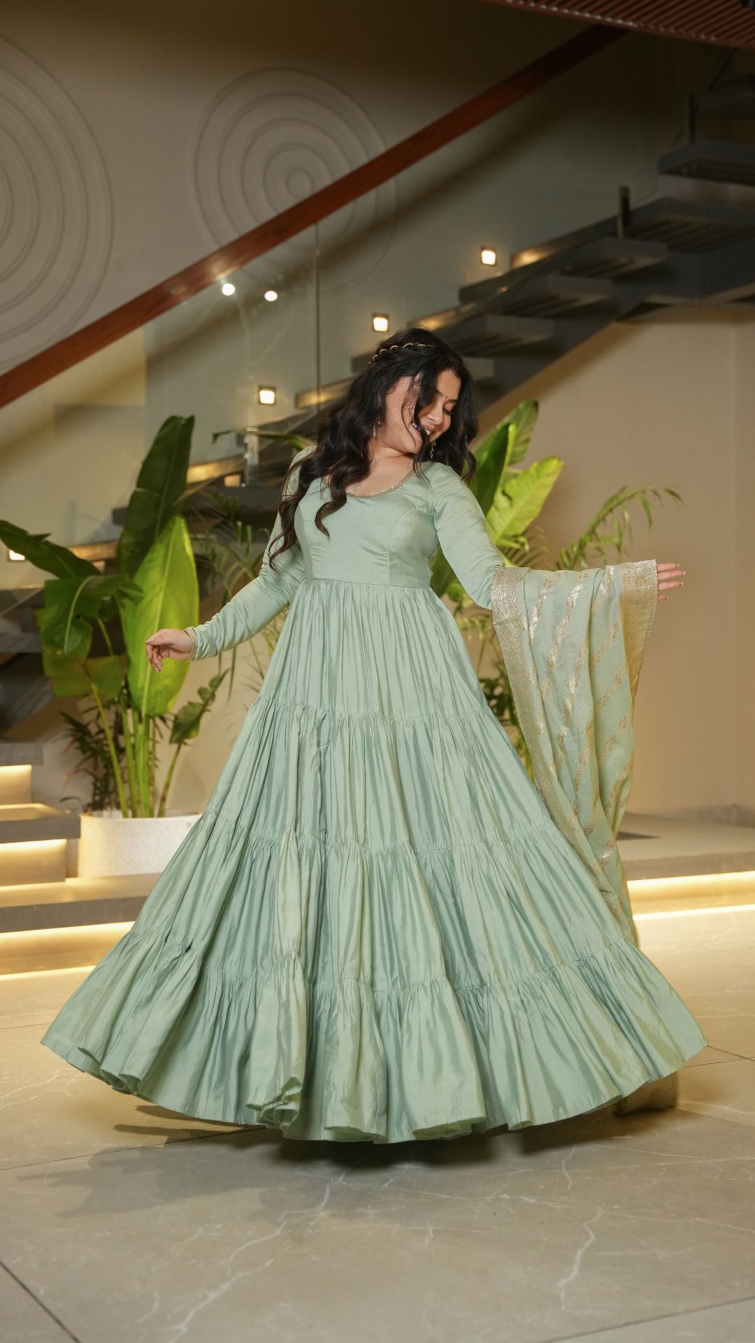 Eloriya Premium Quality Roman Silk Gown Anarkali Suit Set - XS [34] | Eloriya India