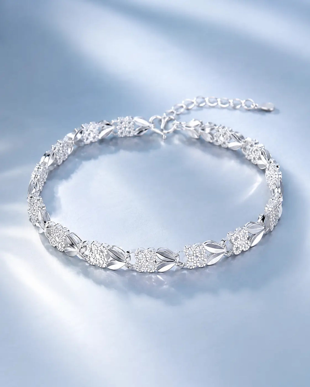 ELORIYA 925 Silver Bohemian Bracelet with Leaf Design & Adjustable Toggle Clasp