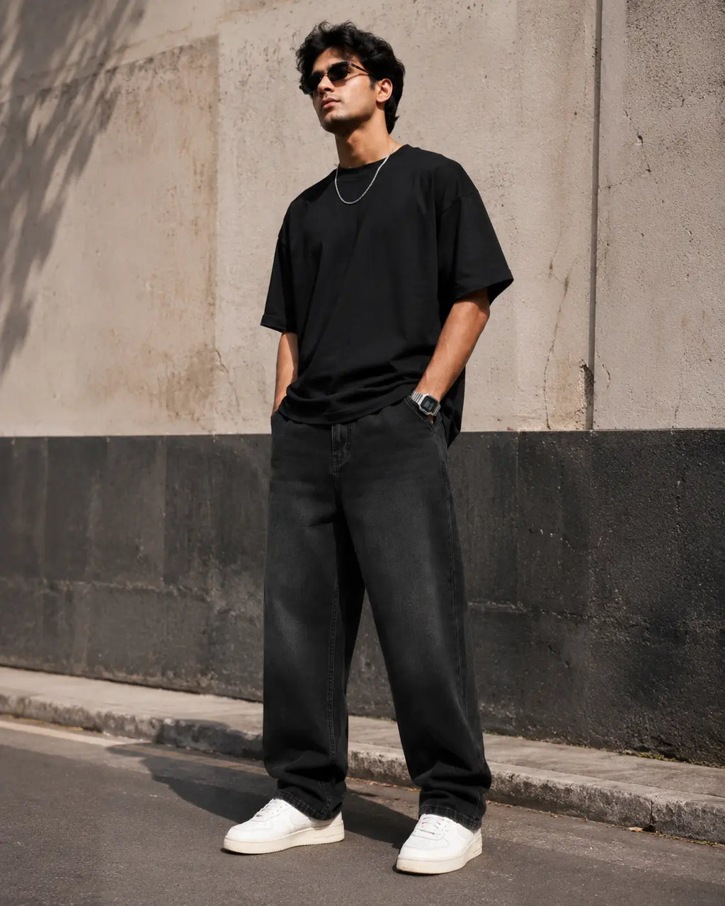 ELORIYA Black Faded Loose Fit Pants – Premium Cotton Streetwear Bottoms