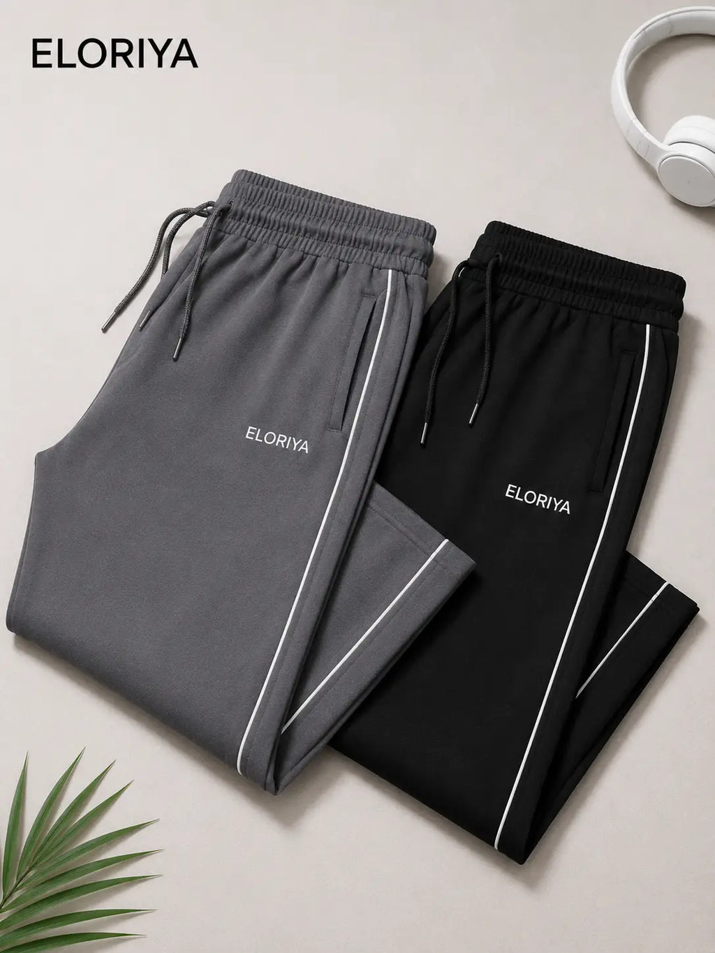 ELORIYA Men Pack of 2 Straight Track Pants with Insert Pockets – Grey & Black