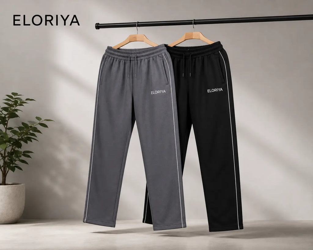 ELORIYA Men Pack of 2 Straight Track Pants with Insert Pockets – Grey & Black