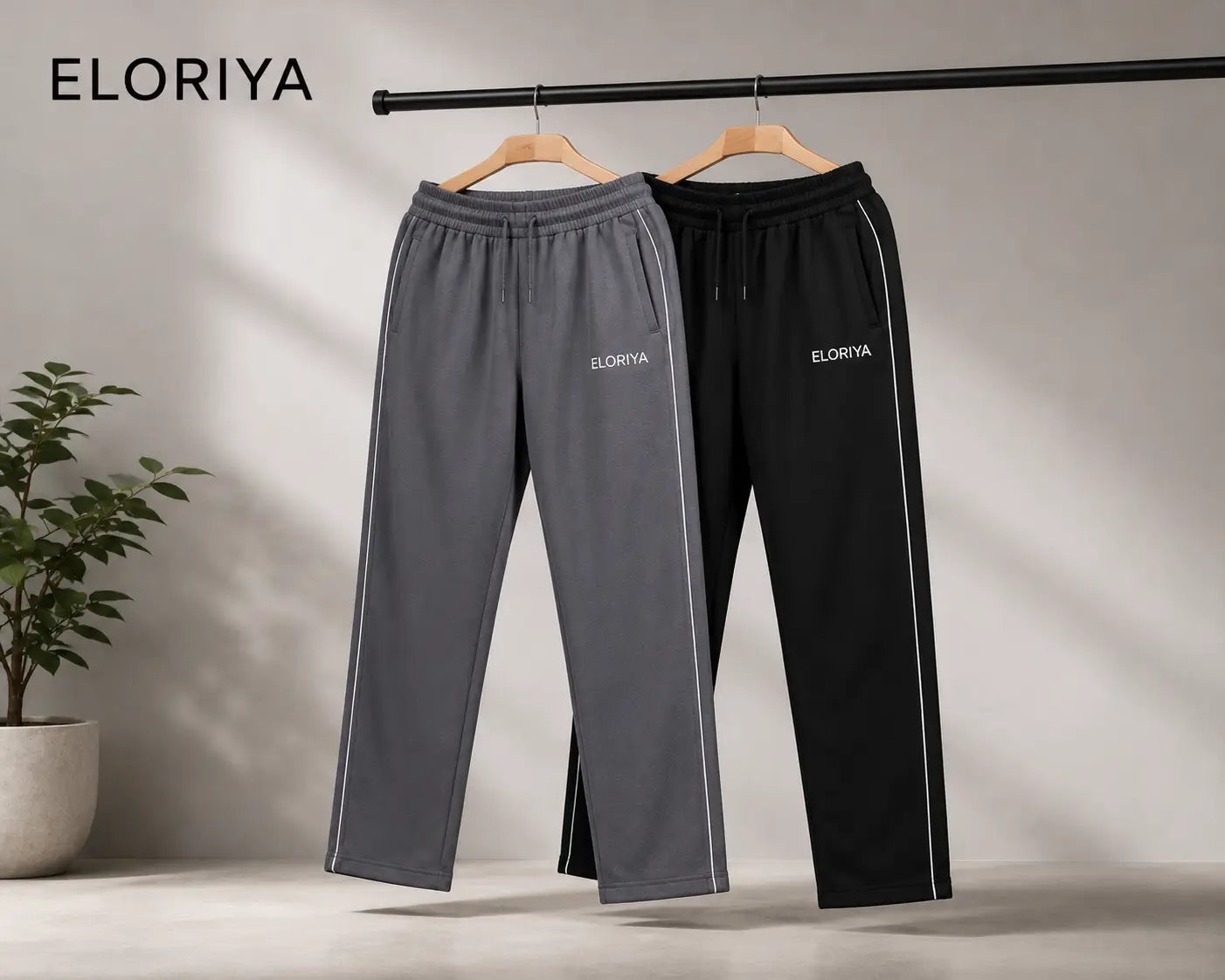 ELORIYA Men Pack of 2 Straight Track Pants with Insert Pockets – Grey & Black