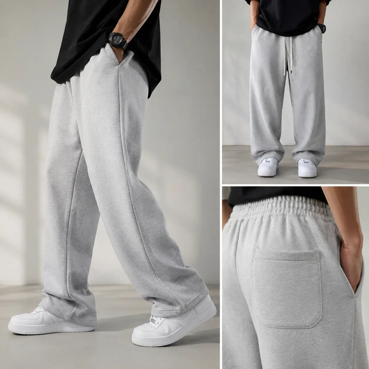 Eloriya Studio Mist Light Grey Loose Fit Joggers
