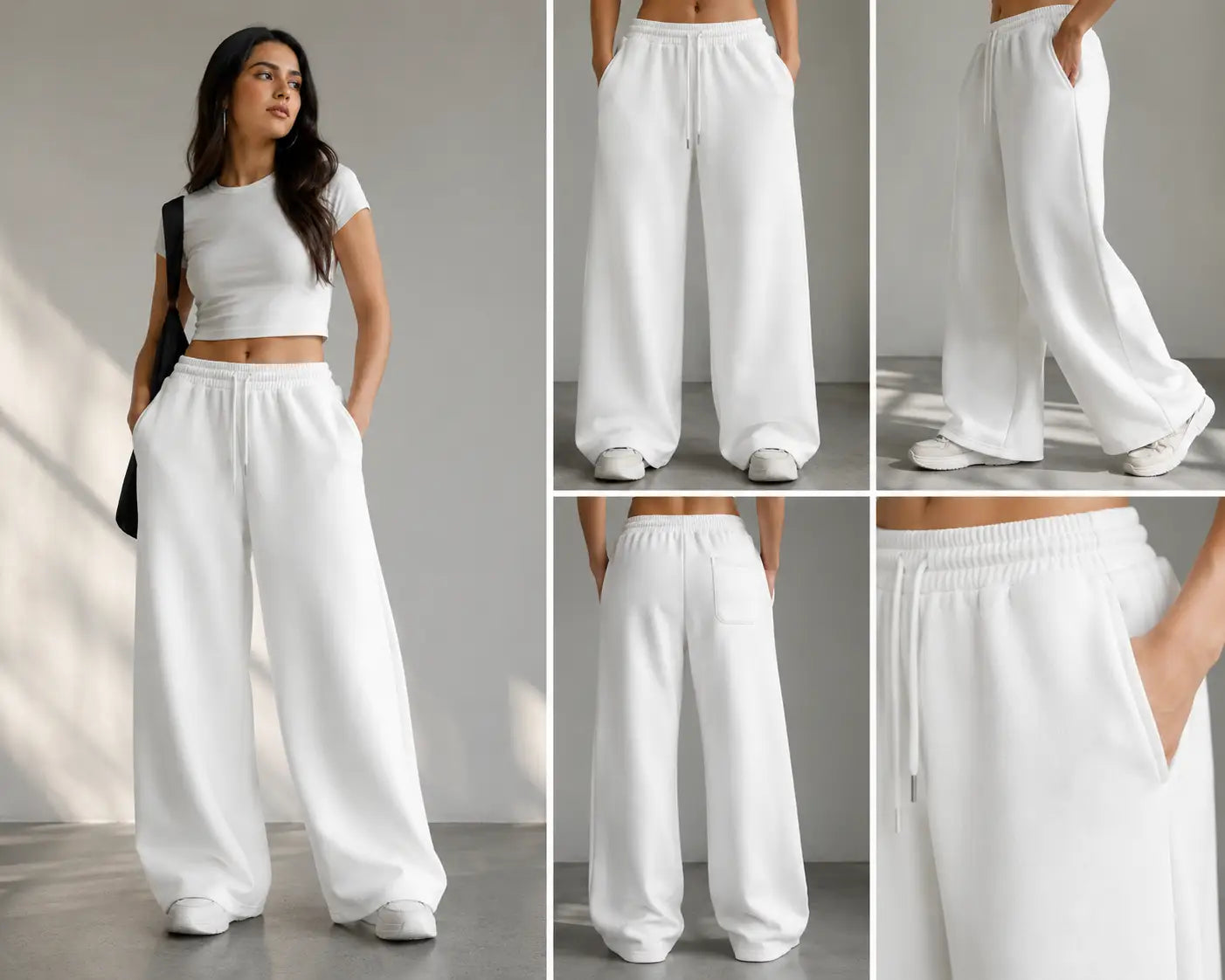 Eloriya White Wide-Leg Sweatpants