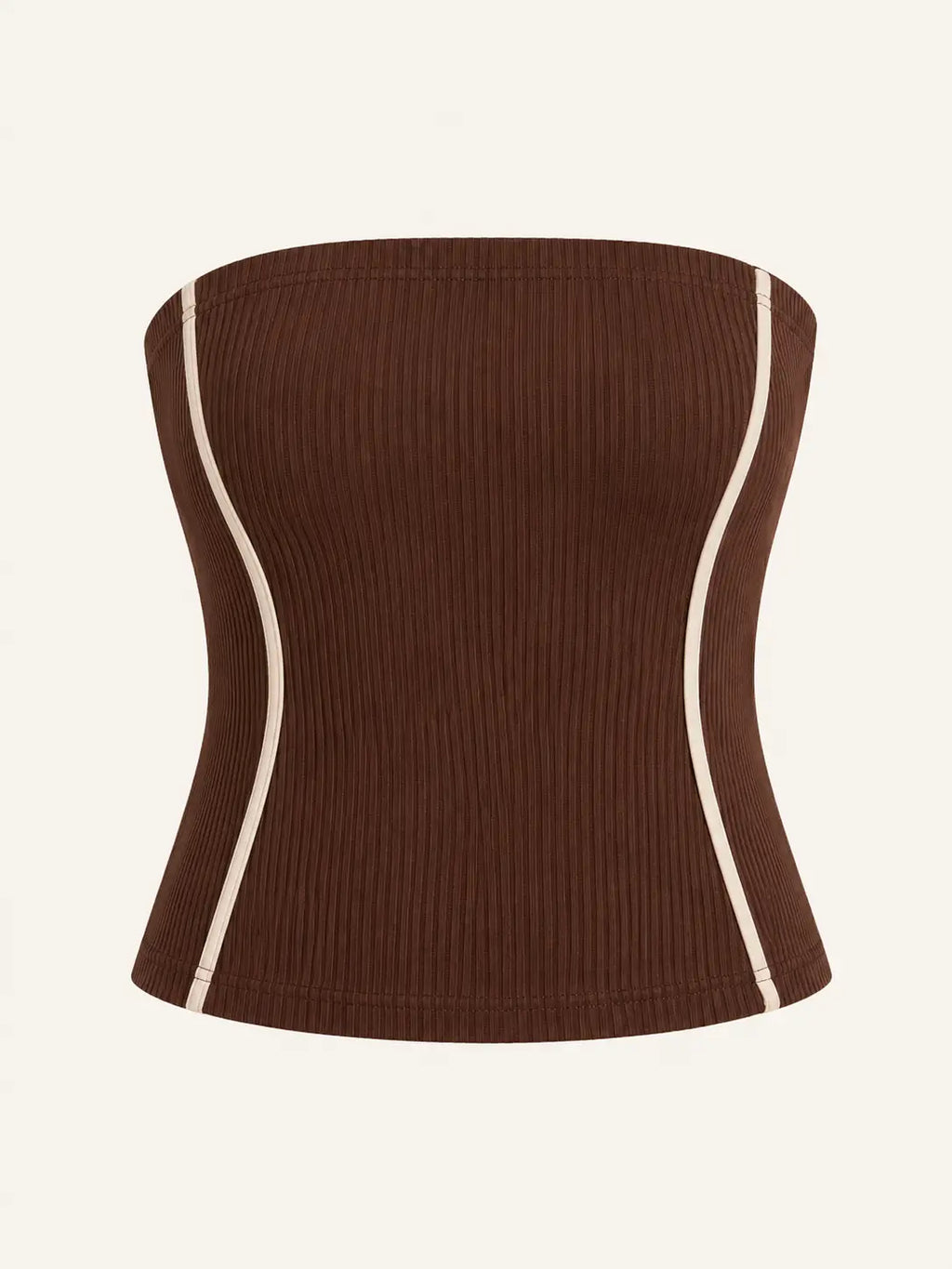 ELORIYA Women Brown Strapless Contrast Detail Ribbed Bandeau Top