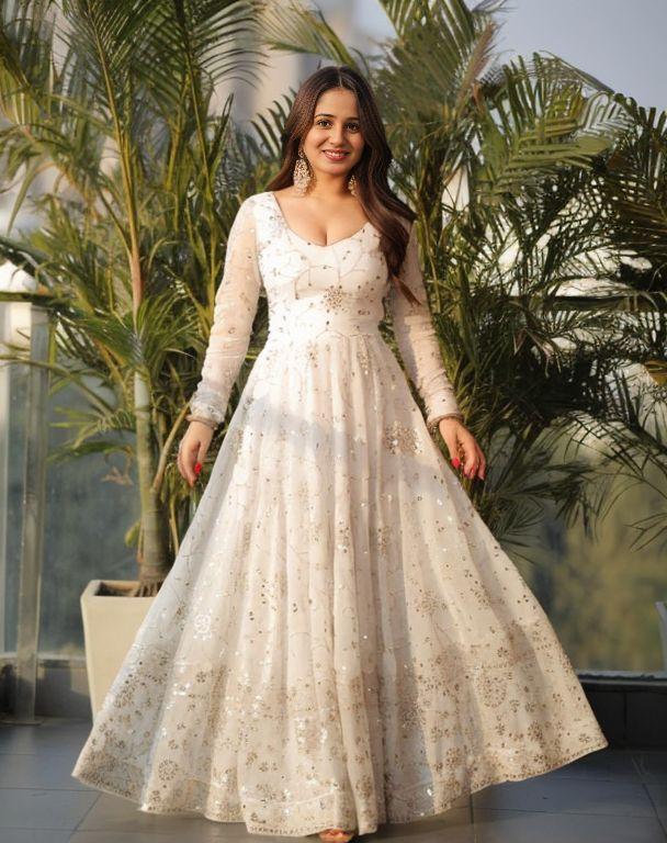 Eloriya Shivali Trendy White Anarkali Suit Set - M [38] | Eloriya India
