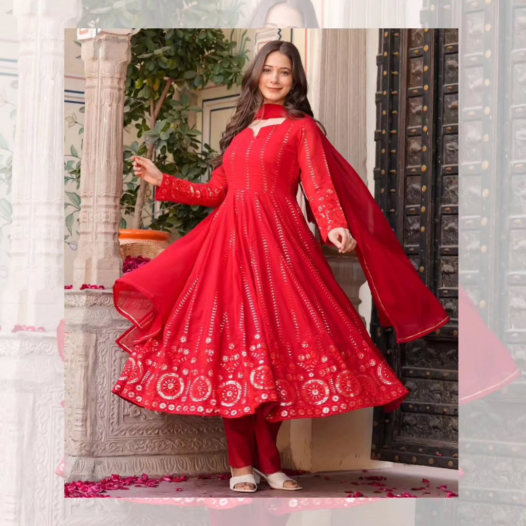 Eloriya Mehrooni Red Karva Chauth Special Suit Set - XS [34] | Eloriya India