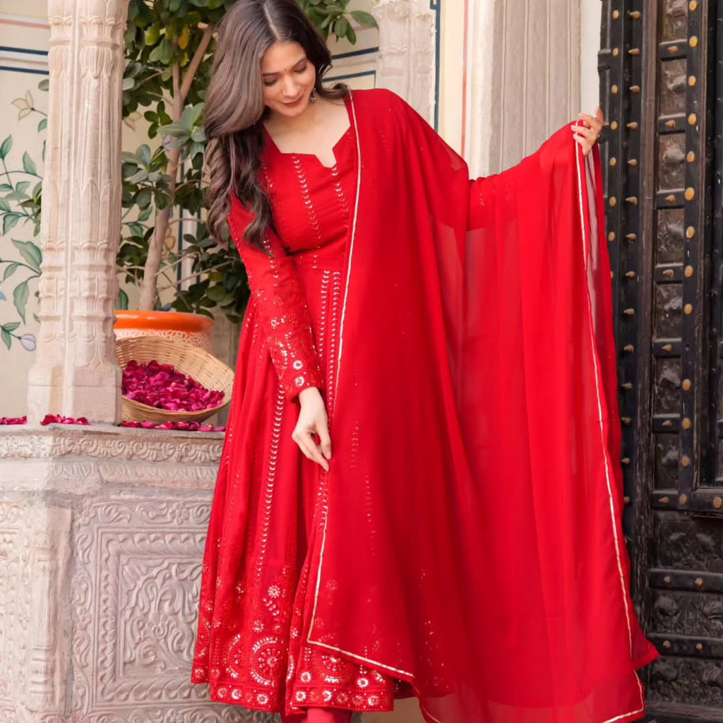 Eloriya Mehrooni Red Karva Chauth Special Suit Set - S [36] | Eloriya India