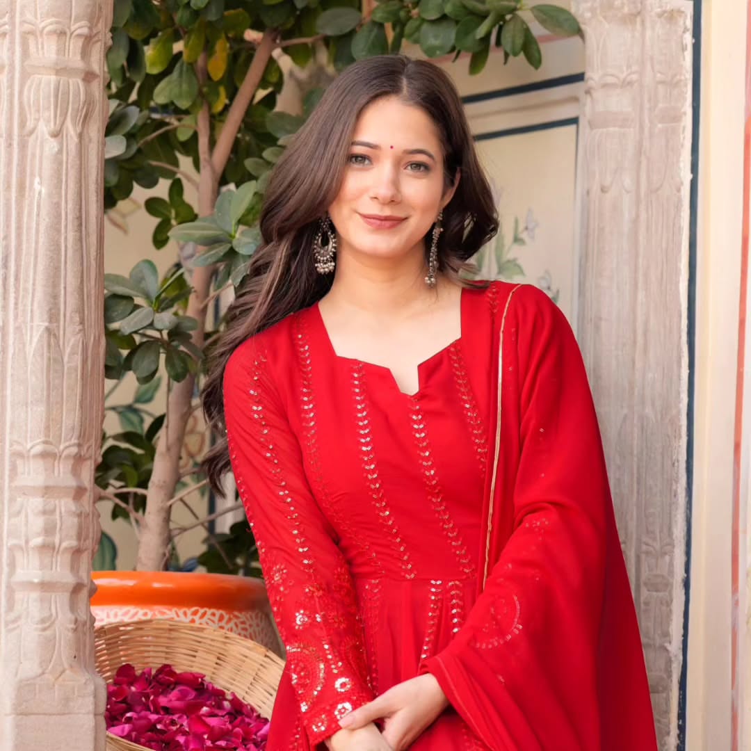Eloriya Mehrooni Red Karva Chauth Special Suit Set - M [38] | Eloriya India