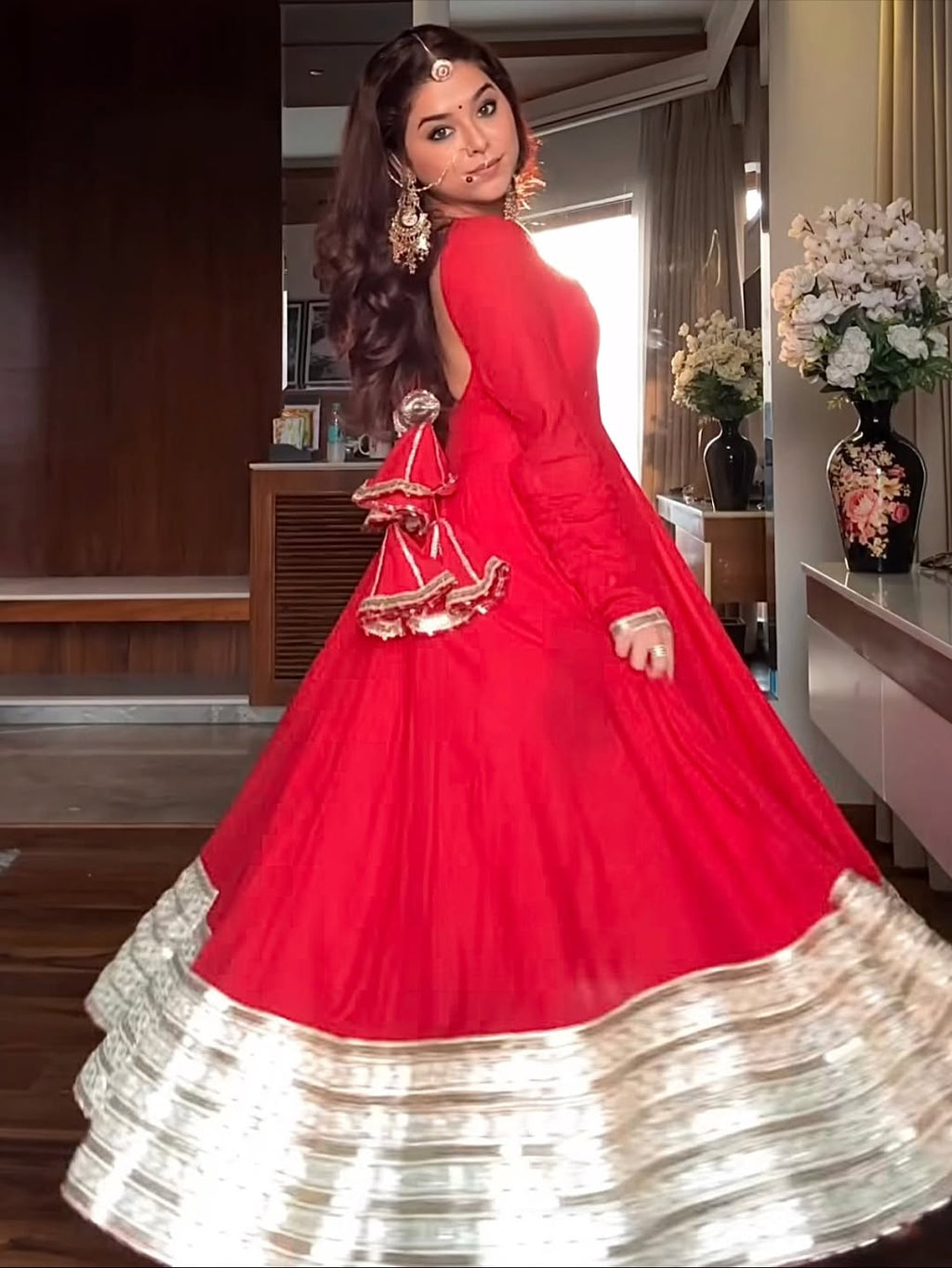Eloriya Maharani Red Karva Chauth Special Anarkali Suit Set - M [38] | Eloriya India