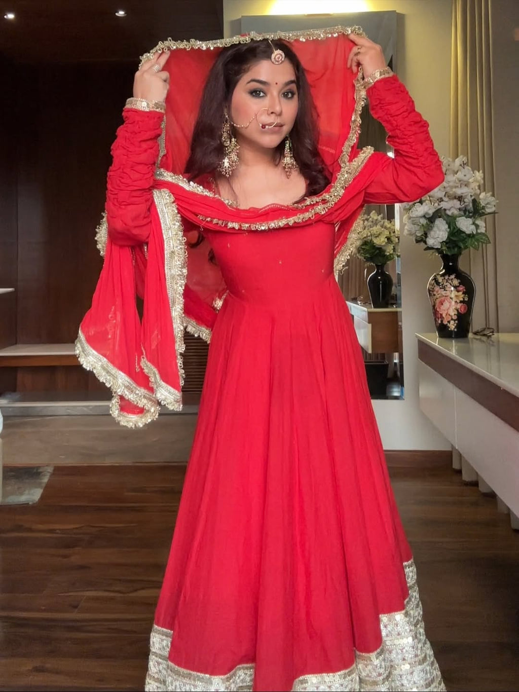 Eloriya Maharani Red Karva Chauth Special Anarkali Suit Set | Eloriya India