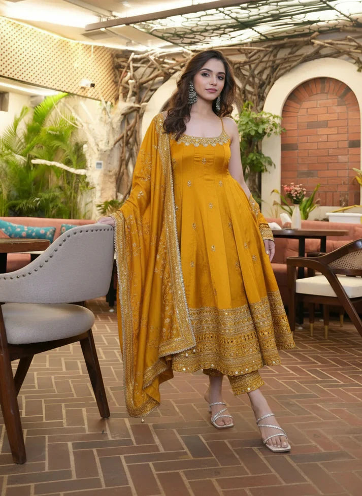 Eloriya Alveera Premium Quality Mustard Yellow Suit Set - XS [34] | Eloriya India