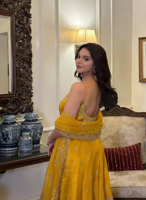 Eloriya Alveera Premium Quality Mustard Yellow Suit Set - S [36] | Eloriya India