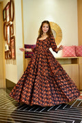 Eloriya Black Masleen Silk Long Gown-Ac-7003 - Default Title | Eloriya India