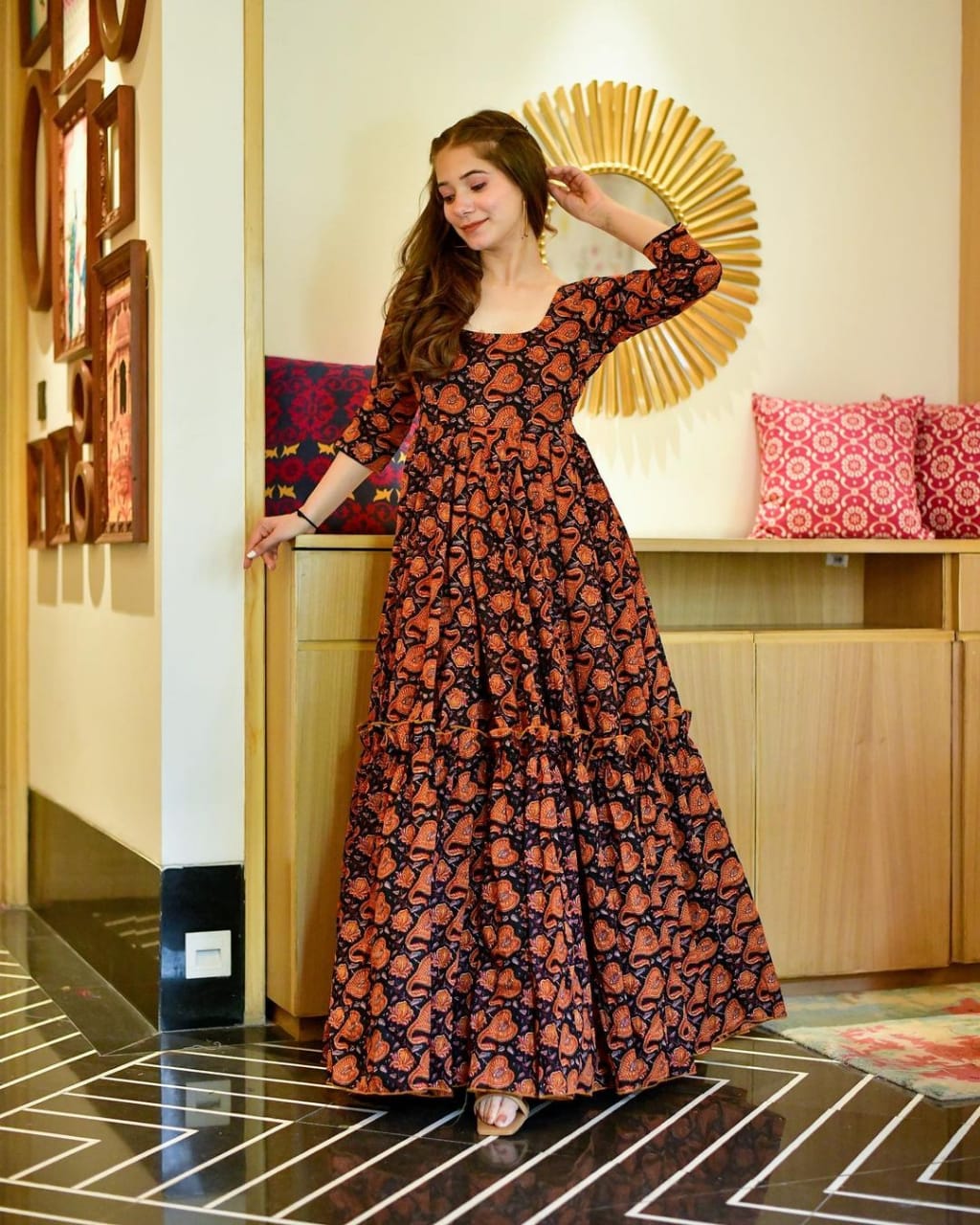 Eloriya Black Masleen Silk Long Gown-Ac-7003 | Eloriya India
