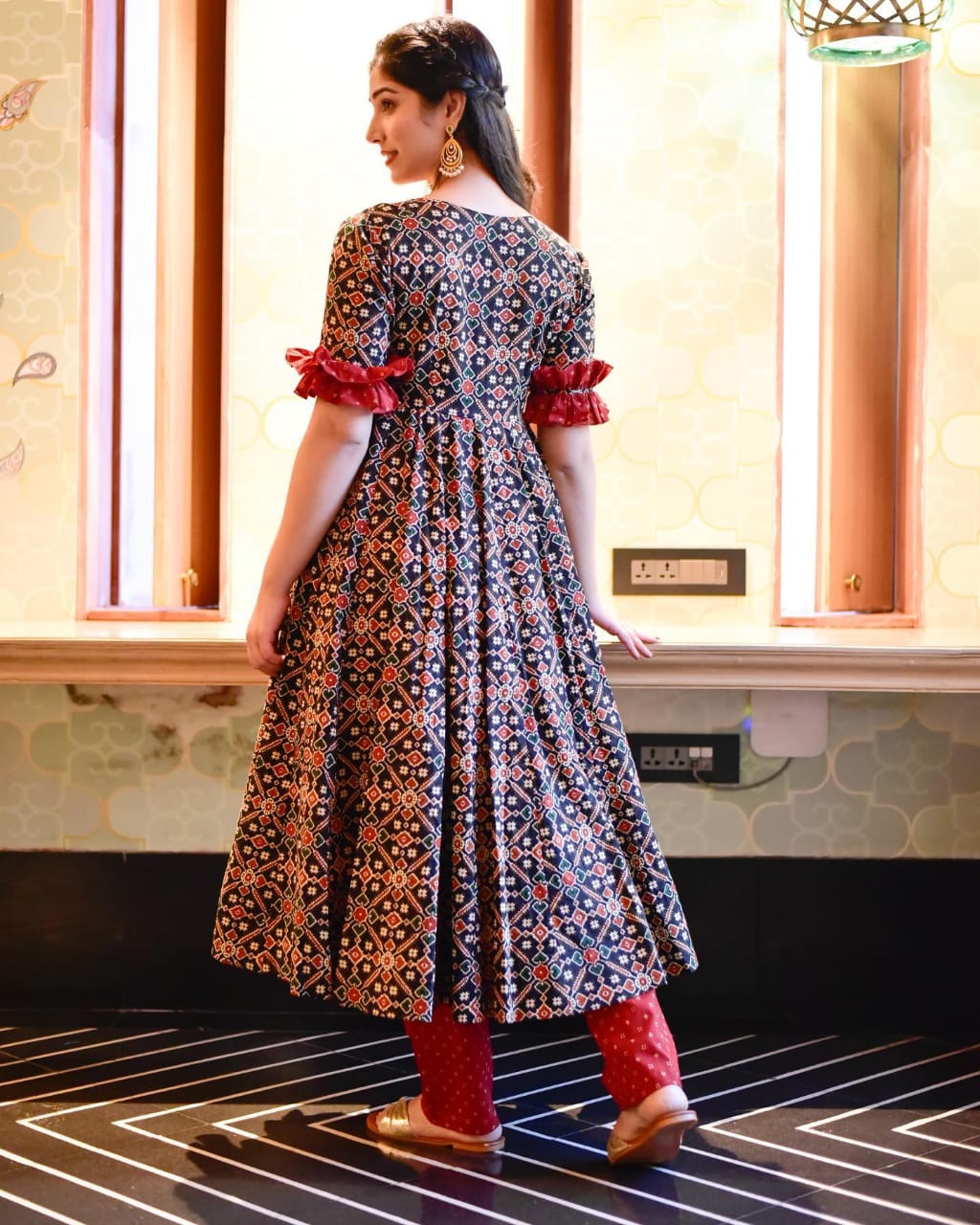 Eloriya Rayon Gown Kurta And Pant Set Ac-7005 - M [38] | Eloriya India