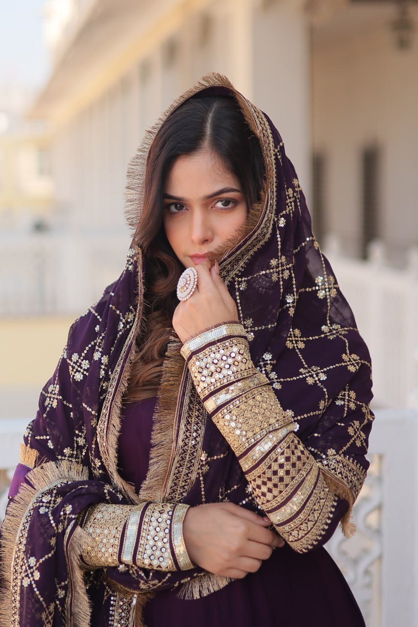Eloriya Waine Colour Readymade Alia Cut Gown With Dupatta Set-Kka-1070 | Eloriya India