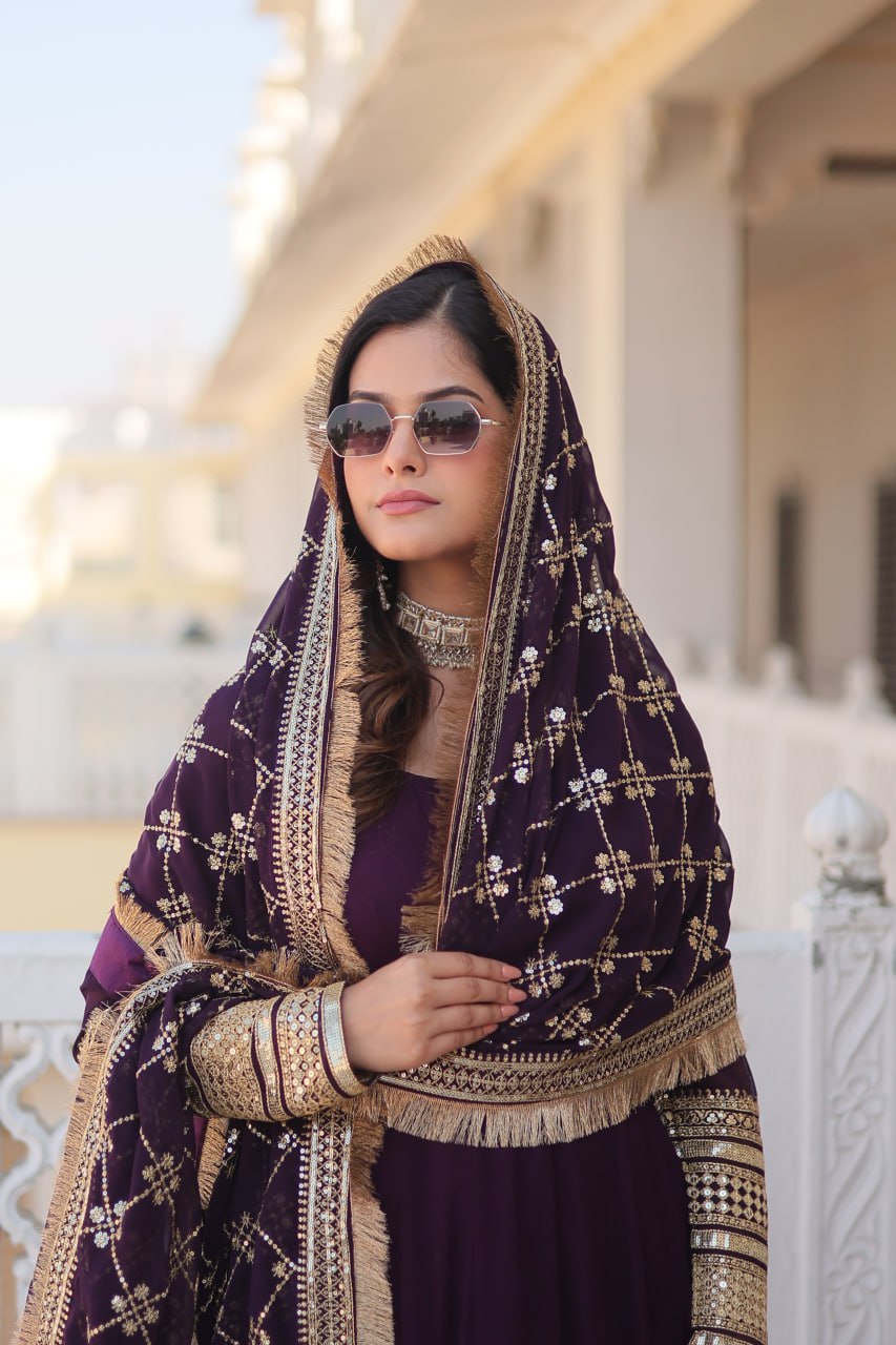 Eloriya Waine Colour Readymade Alia Cut Gown With Dupatta Set-Kka-1070 | Eloriya India