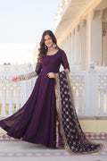 Eloriya Waine Colour Readymade Alia Cut Gown With Dupatta Set-Kka-1070 - M(38'') | Eloriya India