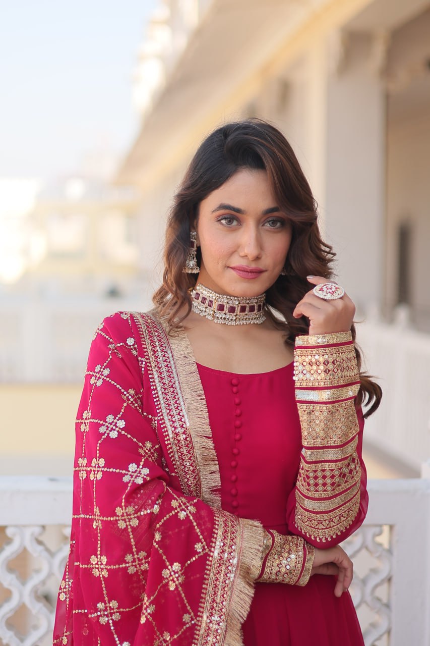 Eloriya Pink Colour Readymade Alia Cut Gown With Dupatta Set-Kka-1070 - S [36] | Eloriya India
