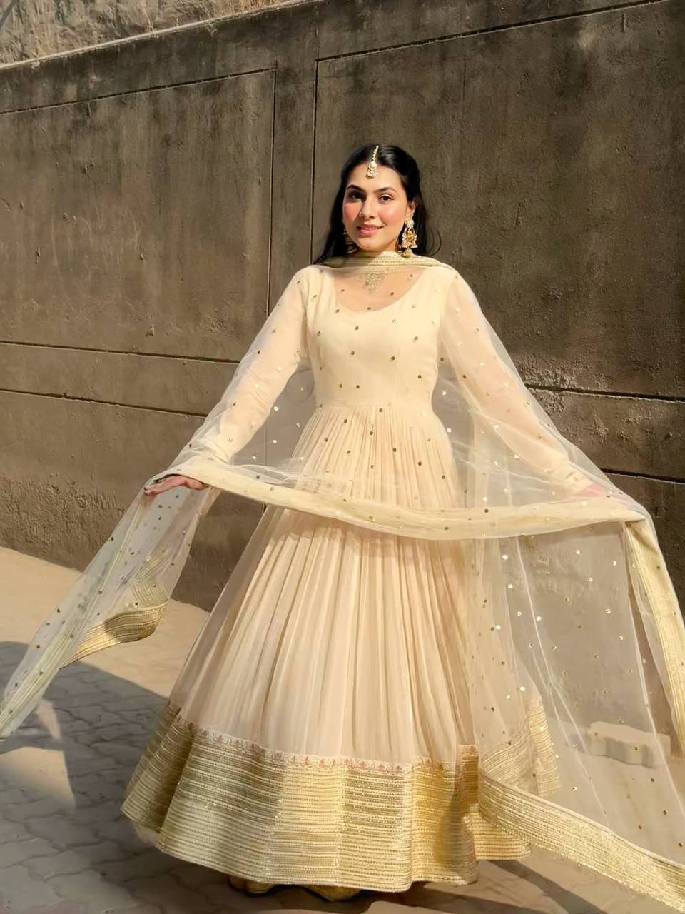 Eloriya Rangrez Off White Anarkali Premium Suit Set - XS [34] | Eloriya India