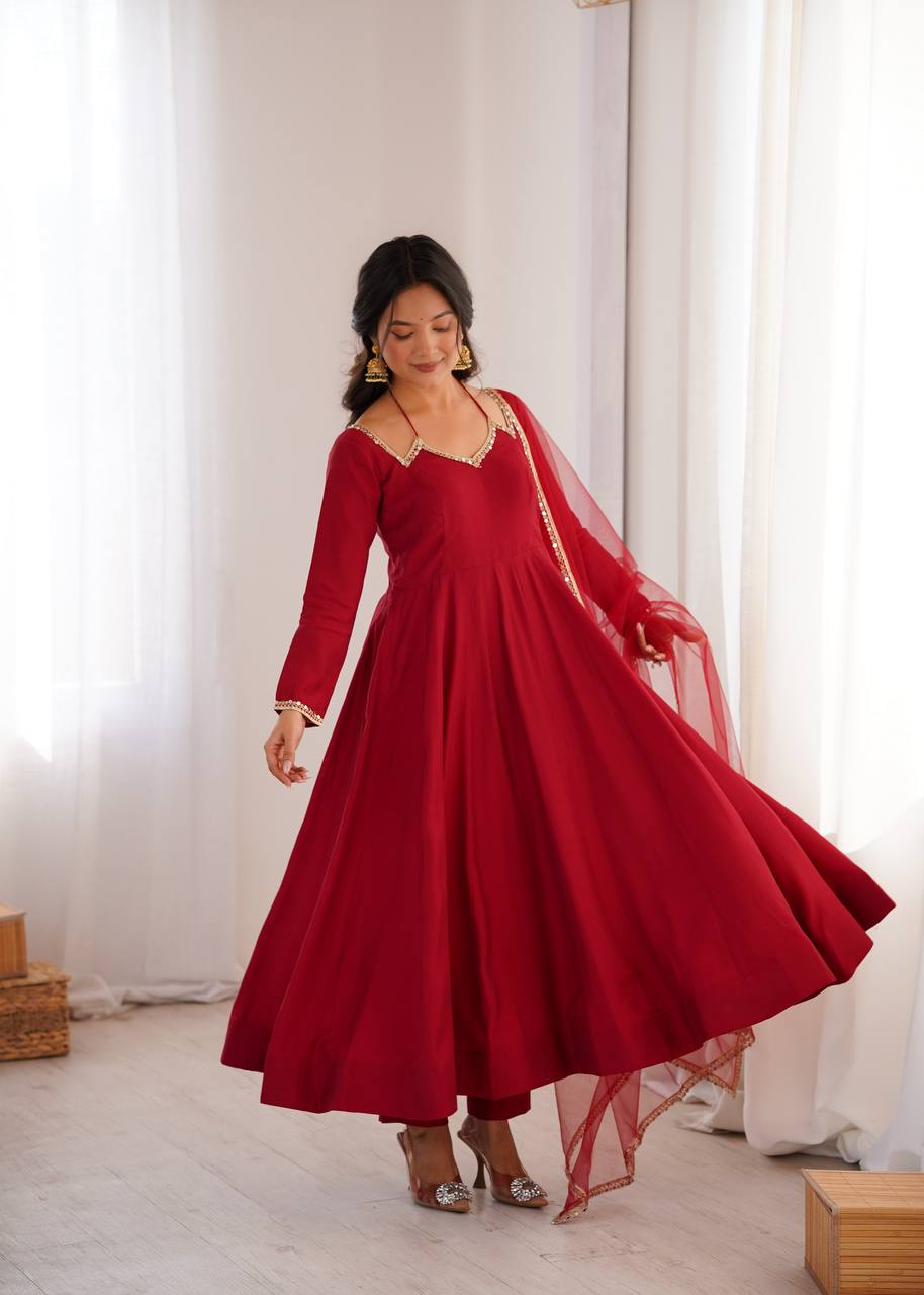 Eloriya Premium Maroon Anarkali Suit Set - S [36] | Eloriya India