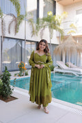 Eloriya Graceful Queen Look Mehendi Green Anarkali Suit Set | Eloriya India