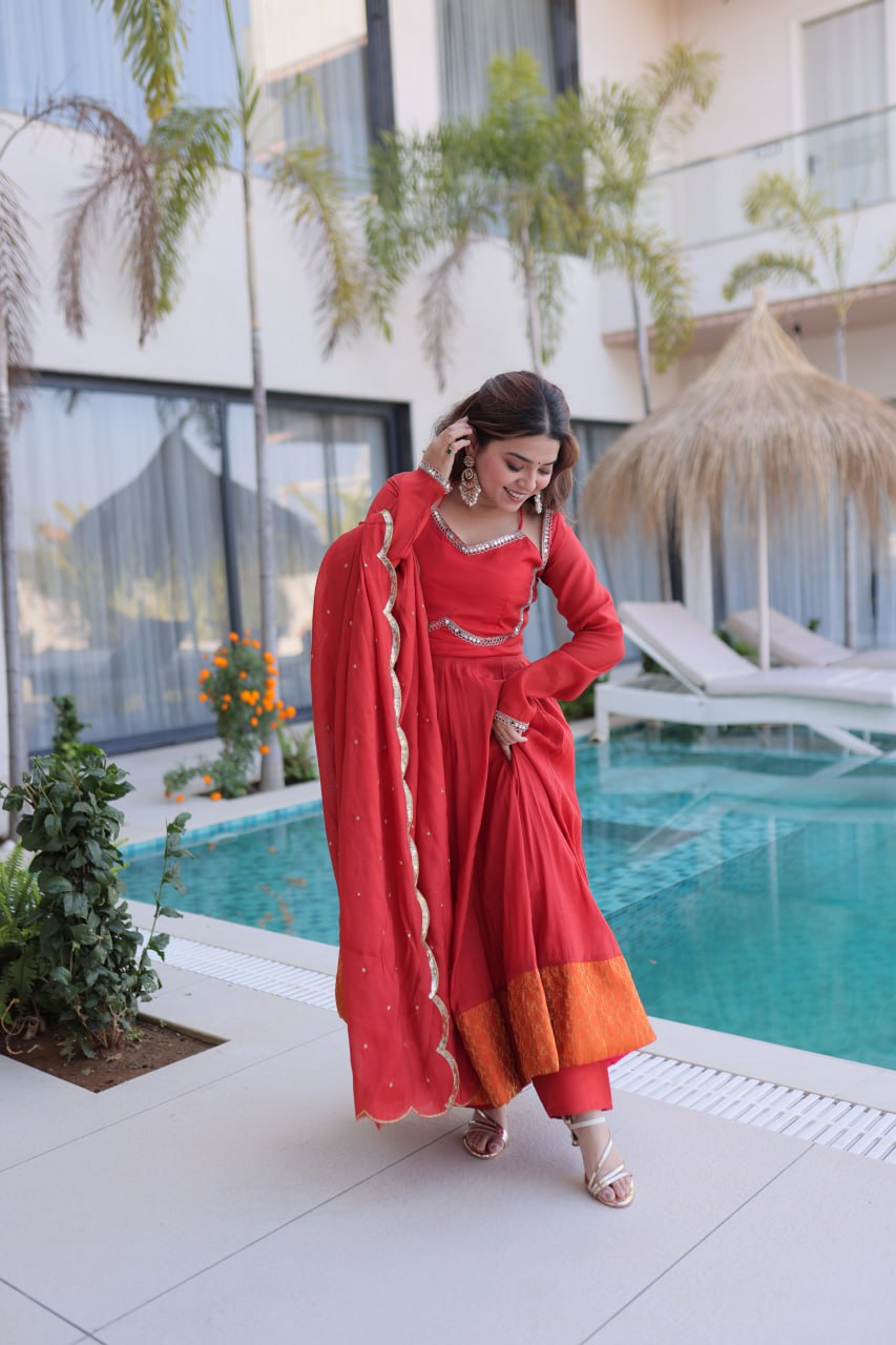 Eloriya Queen Look – Premium Red Anarkali Suit Set | Eloriya India