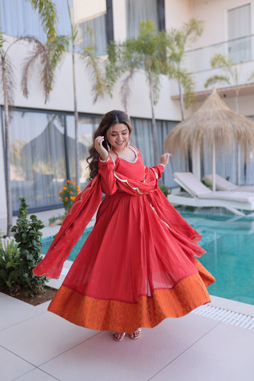 Eloriya Queen Look – Premium Red Anarkali Suit Set - L [40] | Eloriya India