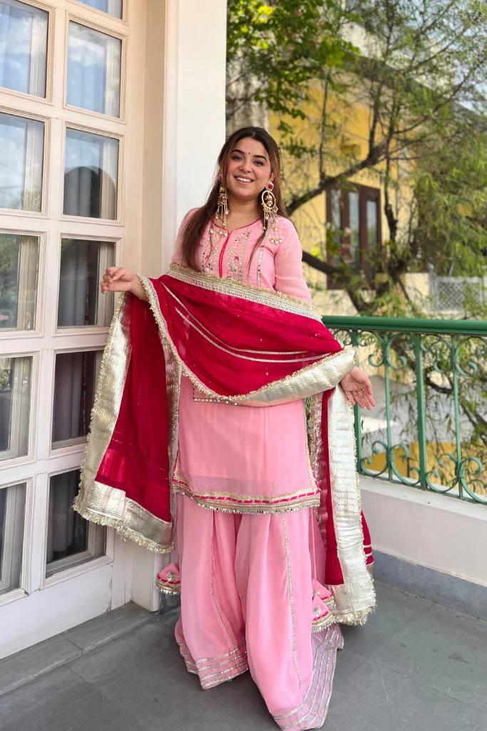 Eloriya Raumya Neon Elegant Sharara Suit Set - Dusty pink | Eloriya India