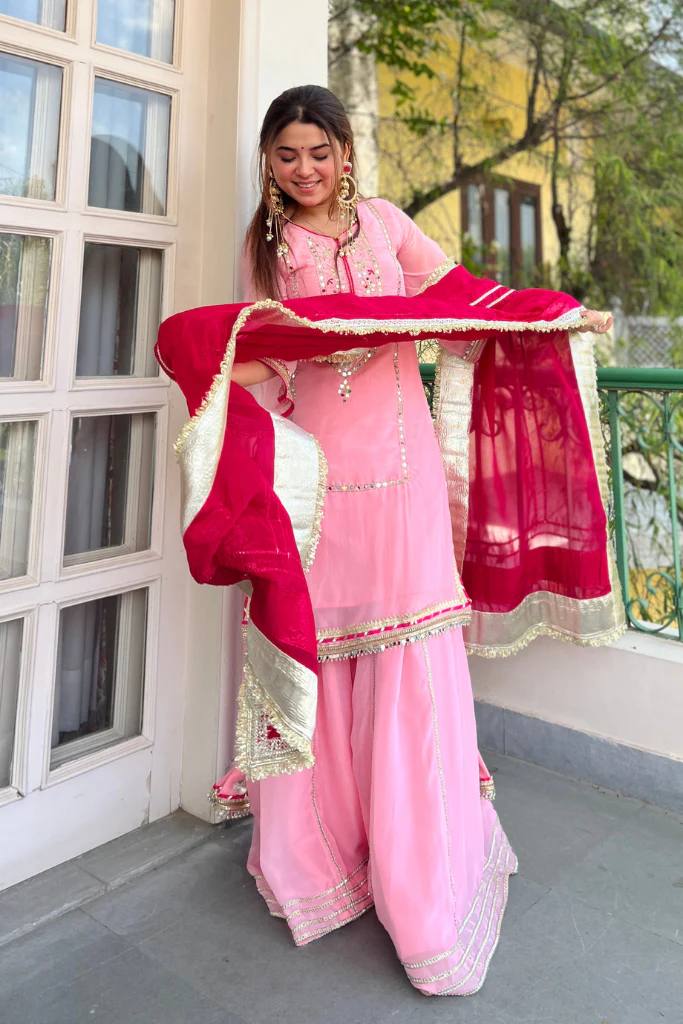 Eloriya Raumya Neon Elegant Sharara Suit Set - Dusty pink | Eloriya India
