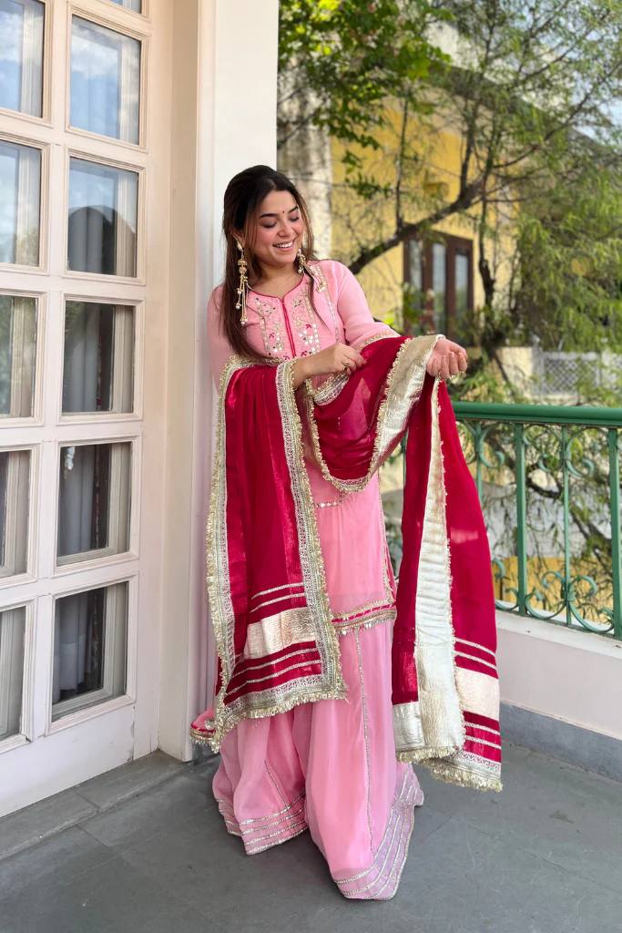 Eloriya Raumya Neon Elegant Sharara Suit Set - Dusty pink | Eloriya India