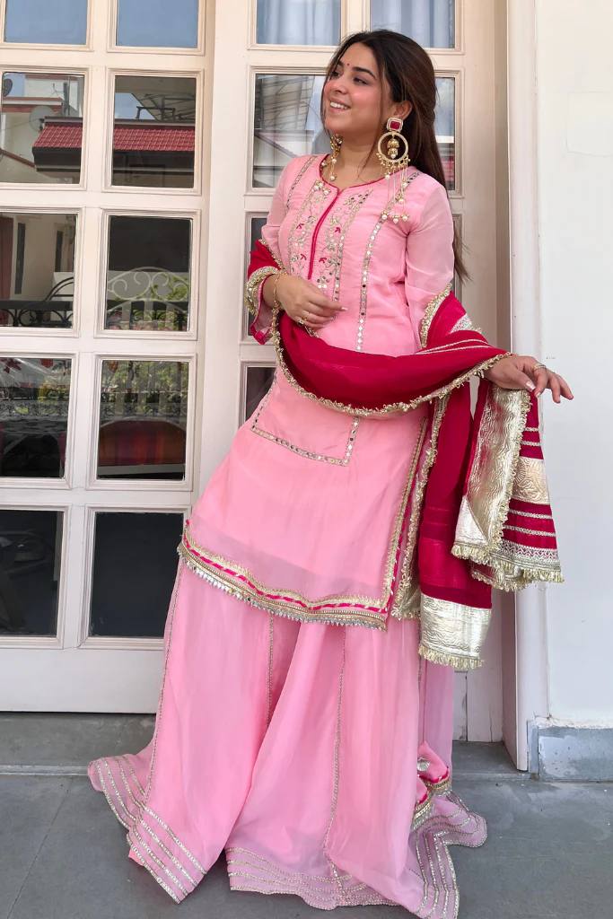 Eloriya Raumya Neon Elegant Sharara Suit Set - Dusty pink | Eloriya India