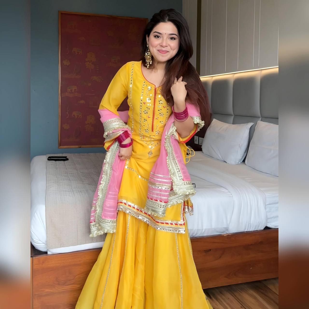 Eloriya Raumya Neon Elegant Sharara Suit Set - Yellow | Eloriya India