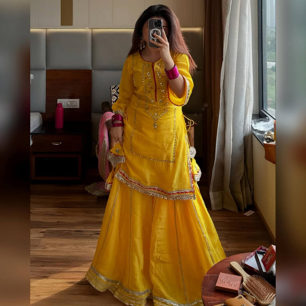 Eloriya Raumya Neon Elegant Sharara Suit Set - Yellow | Eloriya India