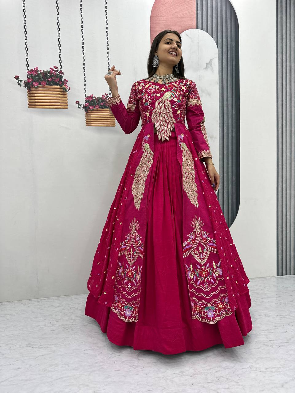 Eloriya Premium Quality Heavy Traditional Crop Top With Shrug With Color - Royal Purple | Eloriya India