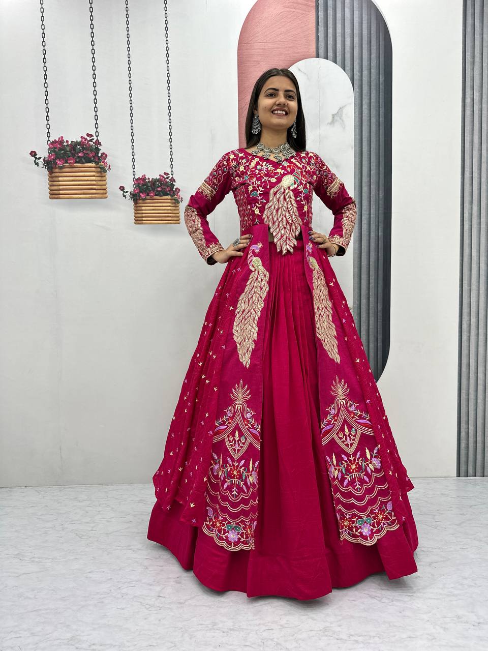 Eloriya Premium Quality Heavy Traditional Crop Top With Shrug - L [40] | Eloriya India