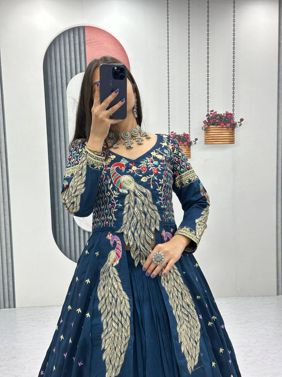 Eloriya Premium Quality Heavy Traditional Crop Top With Shrug - XL [42] | Eloriya India