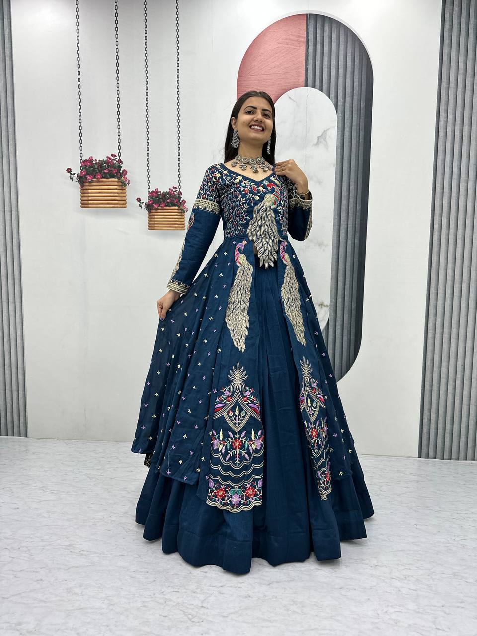 Eloriya Premium Quality Heavy Traditional Crop Top With Shrug - 2XL [44] | Eloriya India