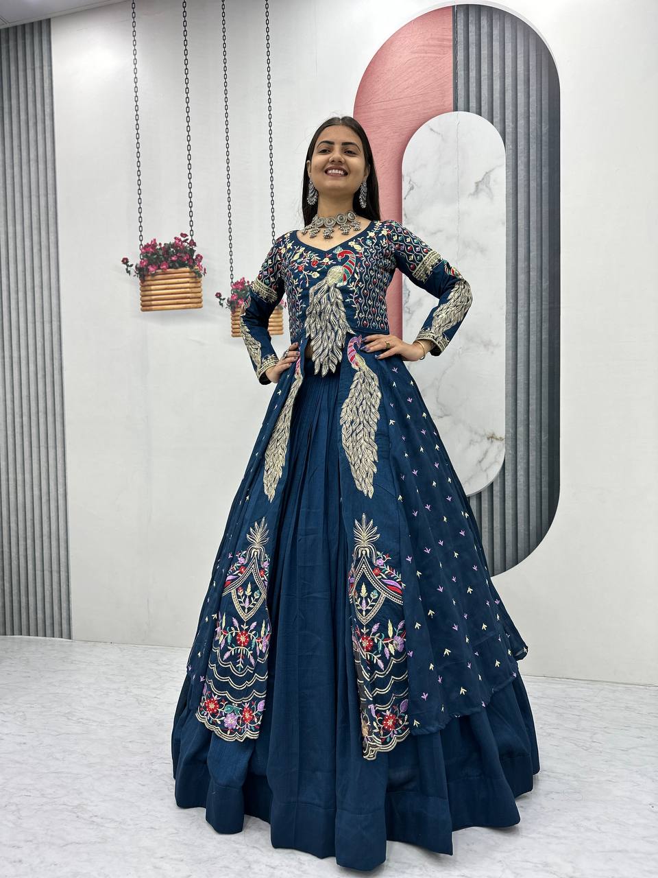 Eloriya Premium Quality Heavy Traditional Crop Top With Shrug With Color - Royal Purple | Eloriya India