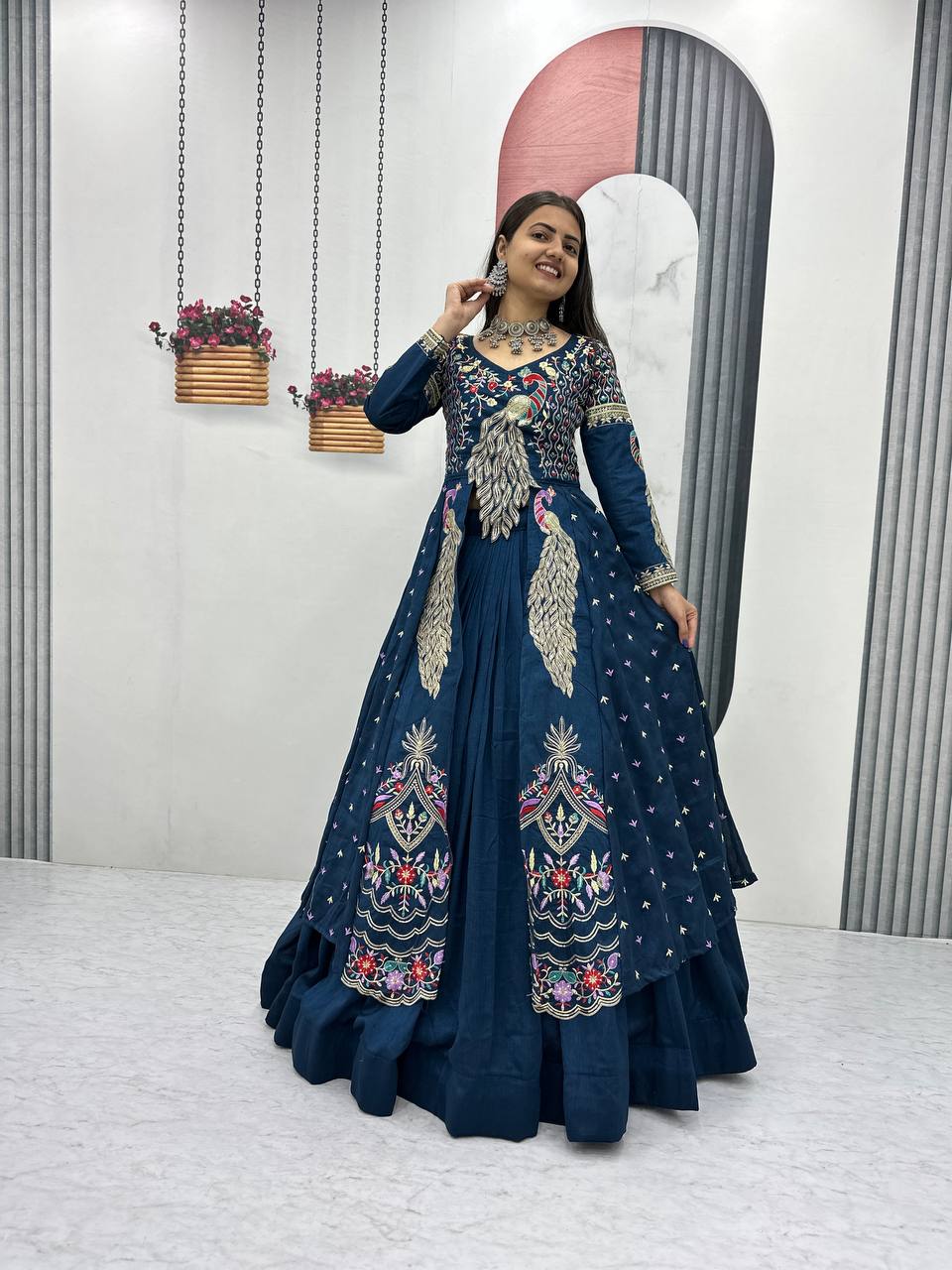 Eloriya Premium Quality Heavy Traditional Crop Top With Shrug With Color - MEHNDI GRREN | Eloriya India