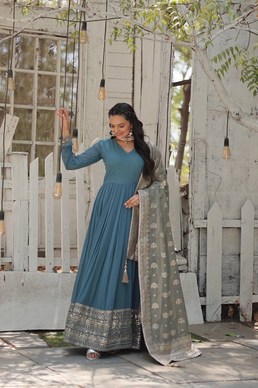 Eloriya New Class Gown-With-Dupatta Collections Lw-9184 - Blue | Eloriya India