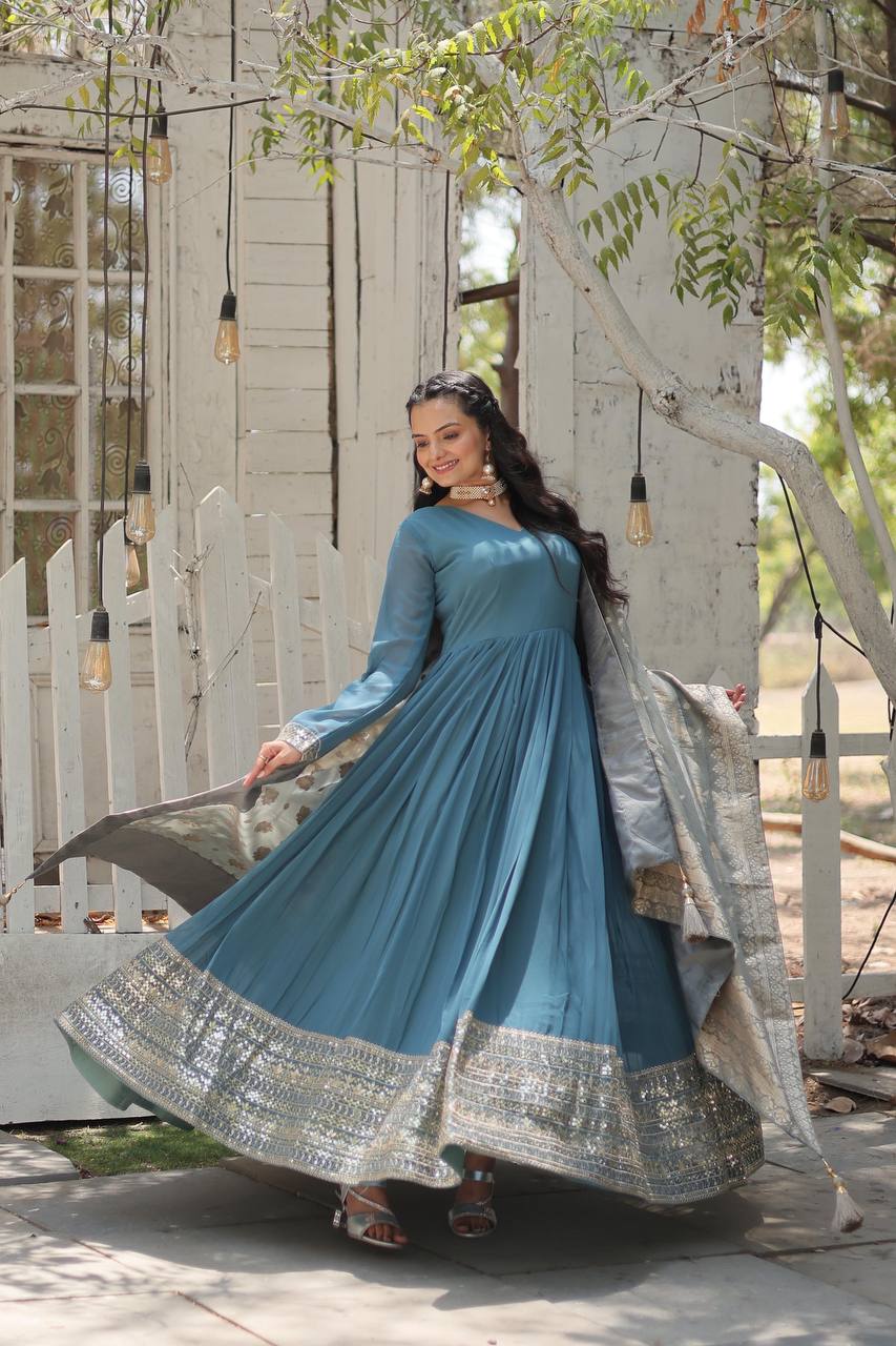 Eloriya New Class Gown-With-Dupatta Collections Lw-9184 - Blue | Eloriya India