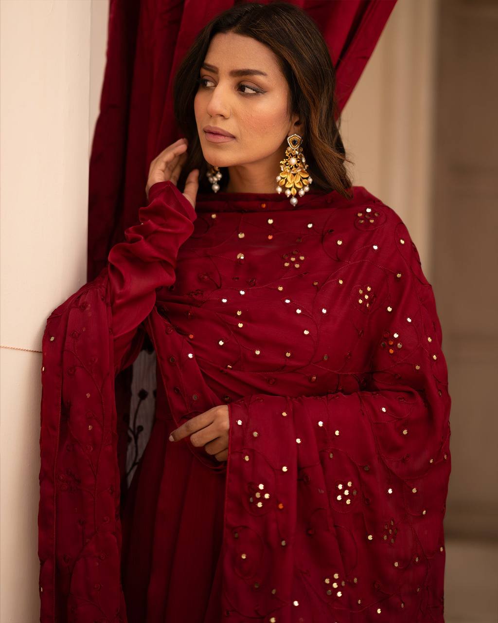 Eloriya Premium Readymade Black & Red Suit Set Td-6008 - Red | Eloriya India