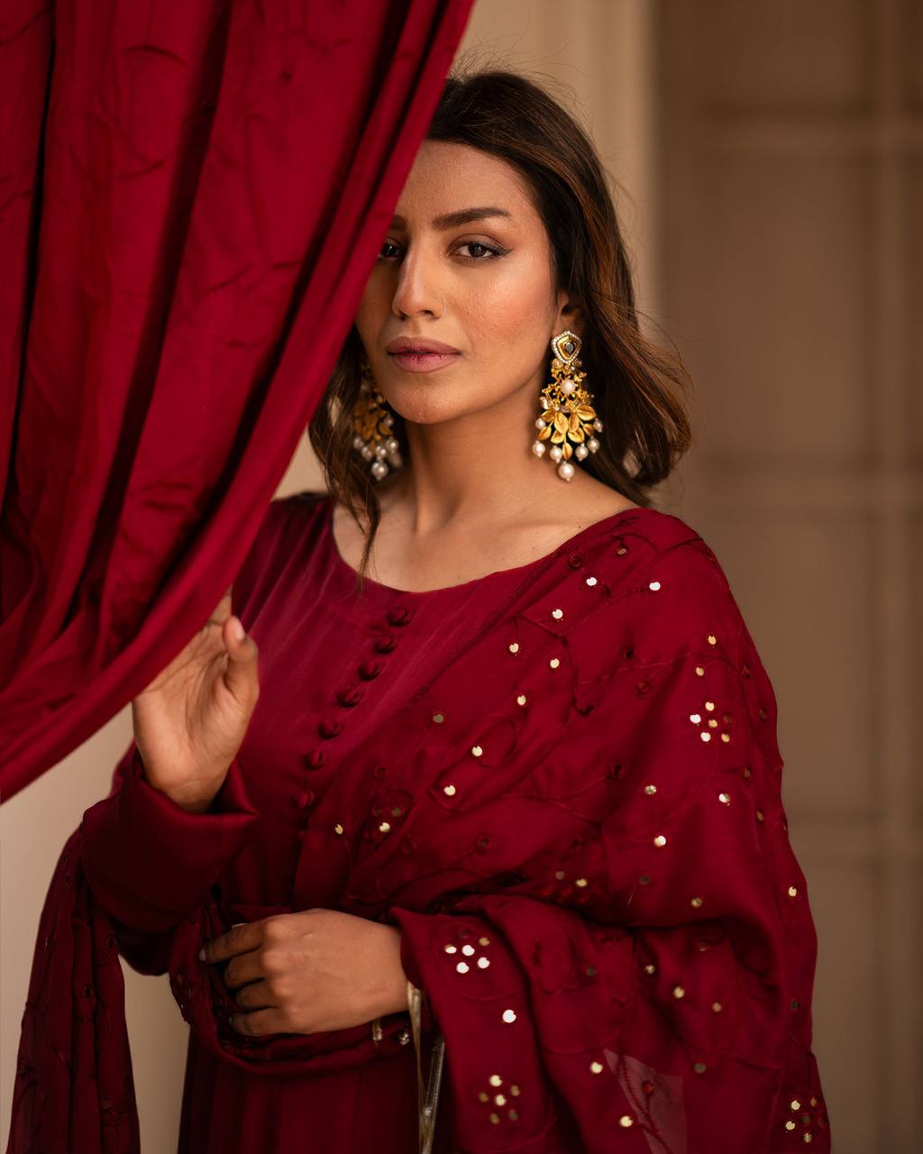 Eloriya Premium Readymade Black & Red Suit Set Td-6008 - Red | Eloriya India
