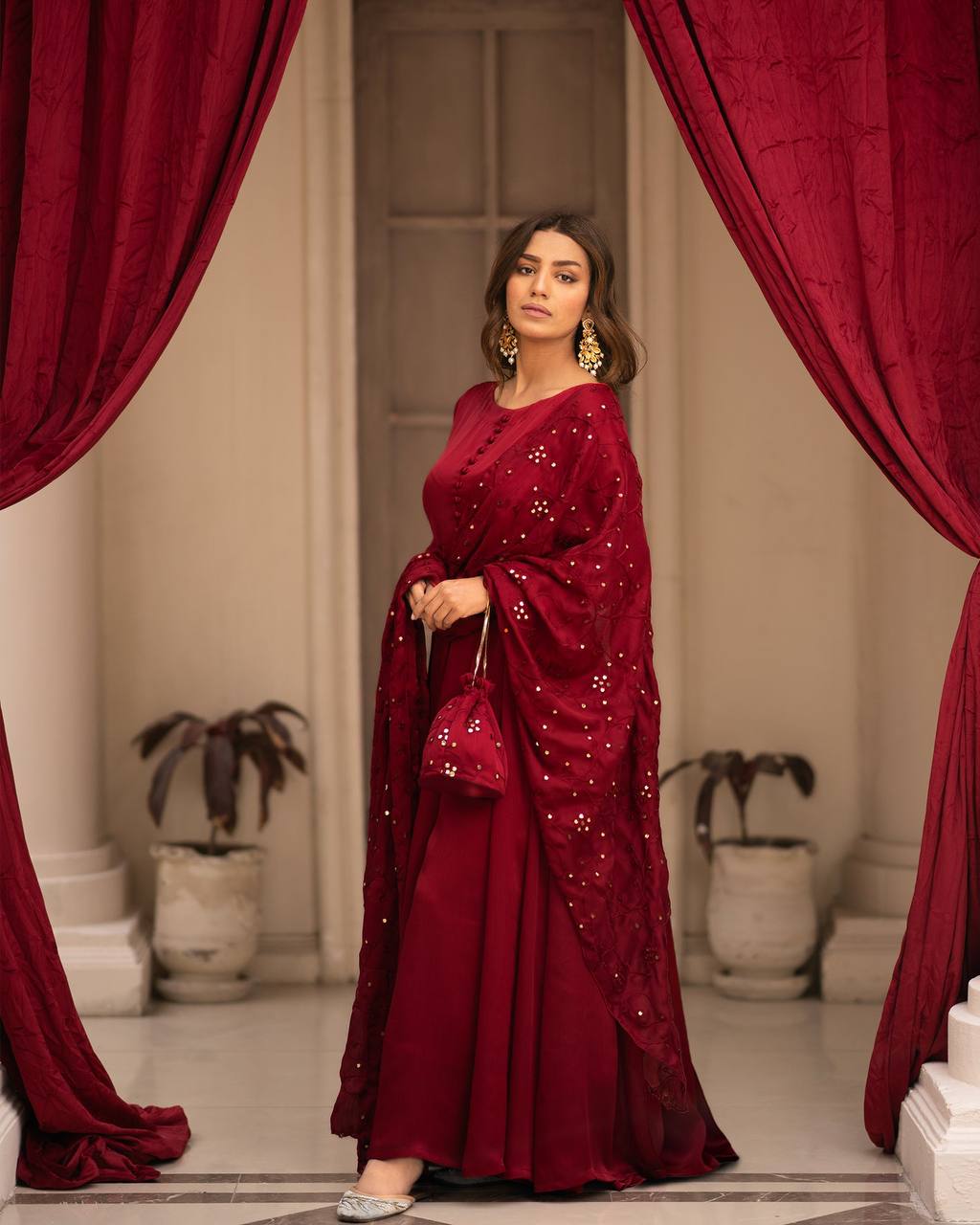 Eloriya Premium Readymade Black & Red Suit Set Td-6008 - Red | Eloriya India