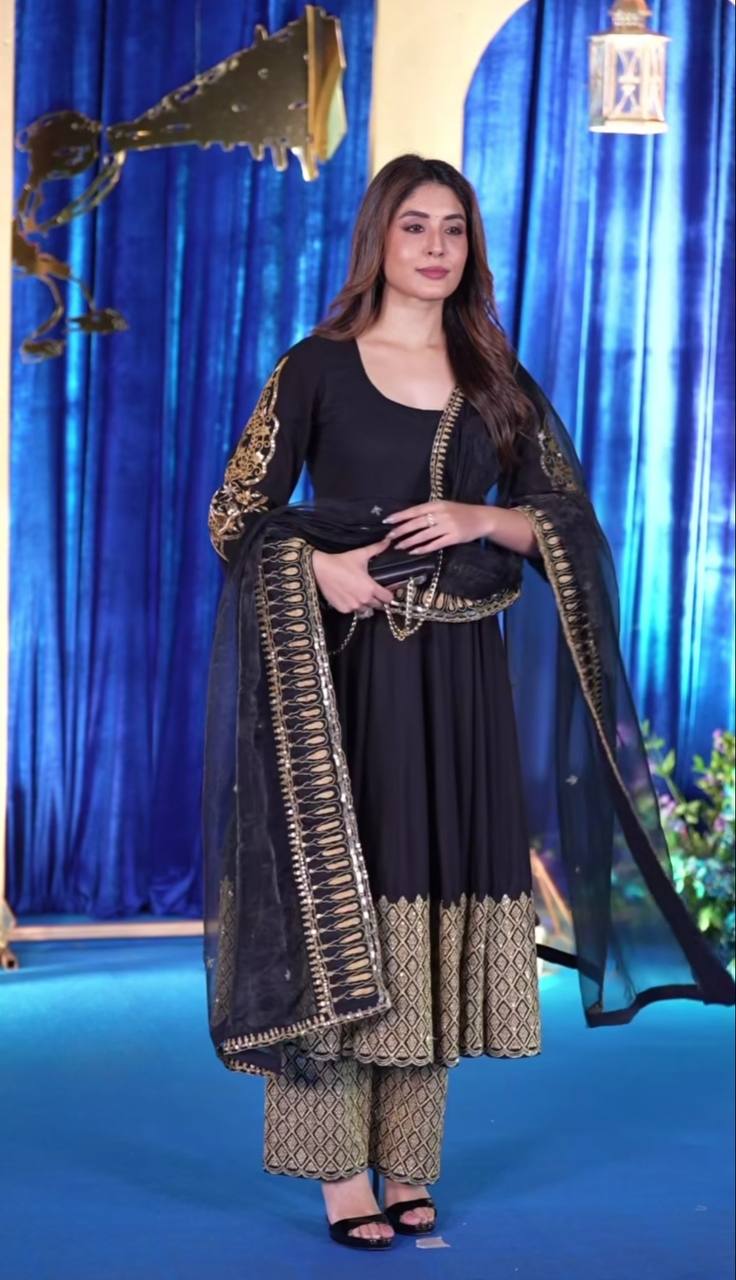 Eloriya Tiana Premium Black Anarkali Suit Set - M [38] | Eloriya India